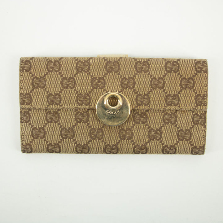 Gucci Brown x Ivory GG Canvas x Leather Long Wallet  #2418