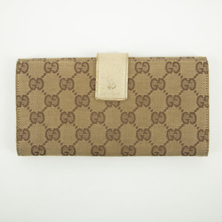 Gucci Brown x Ivory GG Canvas x Leather Long Wallet  #2418