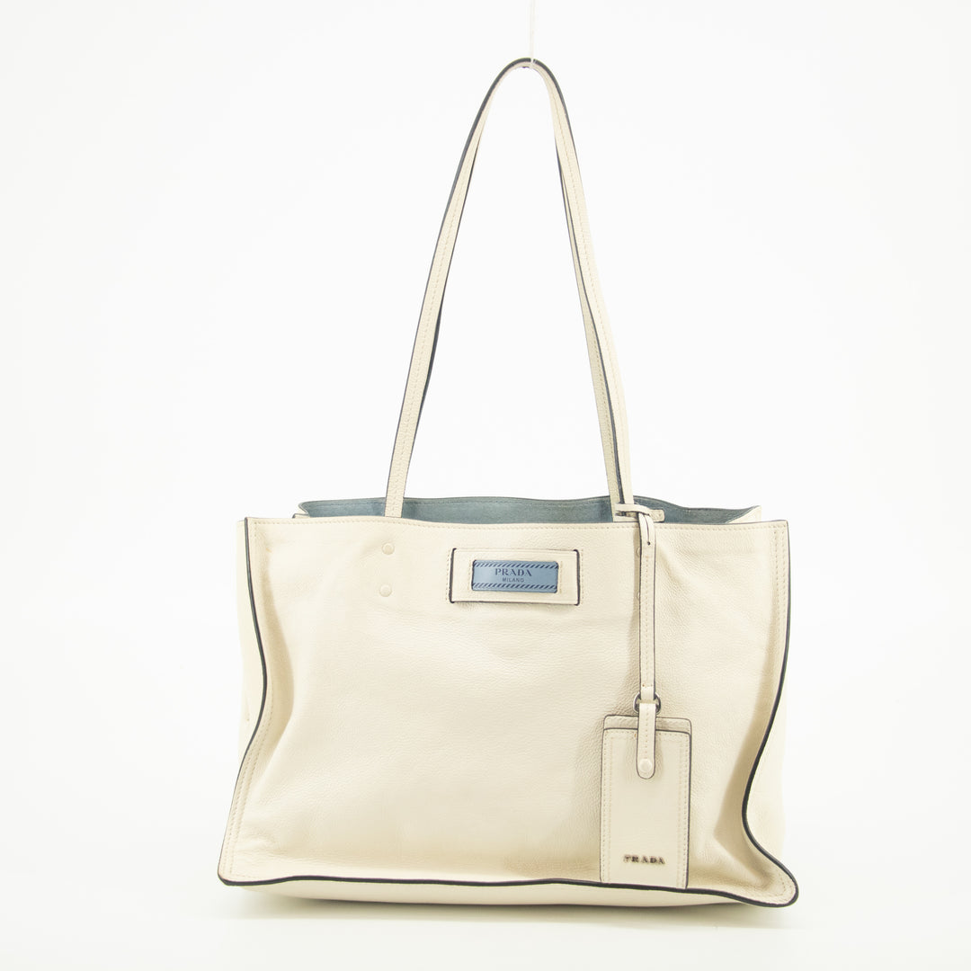 Prada Ivory Leather Mirror Tote Bag #2452