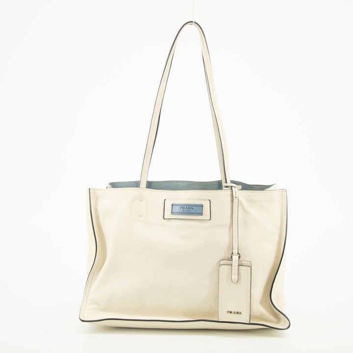 Prada Ivory Leather Mirror Tote Bag #2452