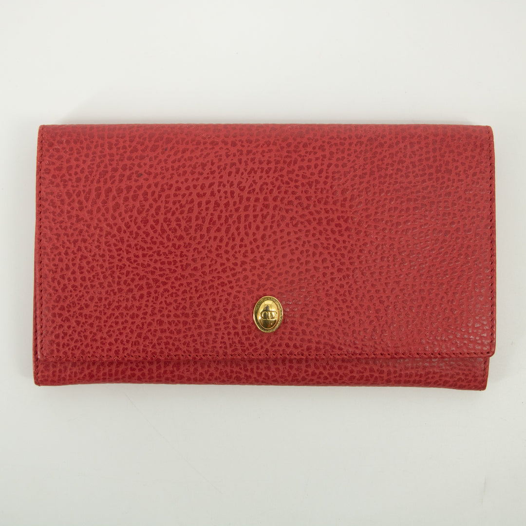 Christian Dior Red Leather Long Wallet #2465