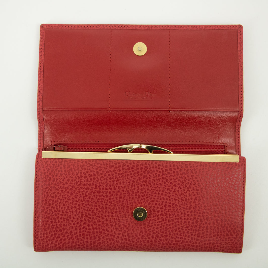 Christian Dior Red Leather Long Wallet #2465