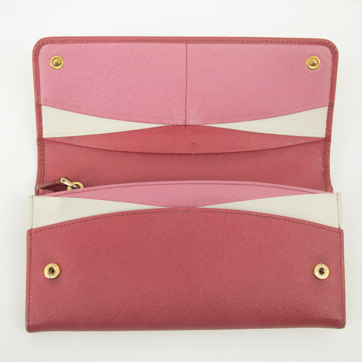 Prada Pink Saffiano Leather Long Wallet #2466