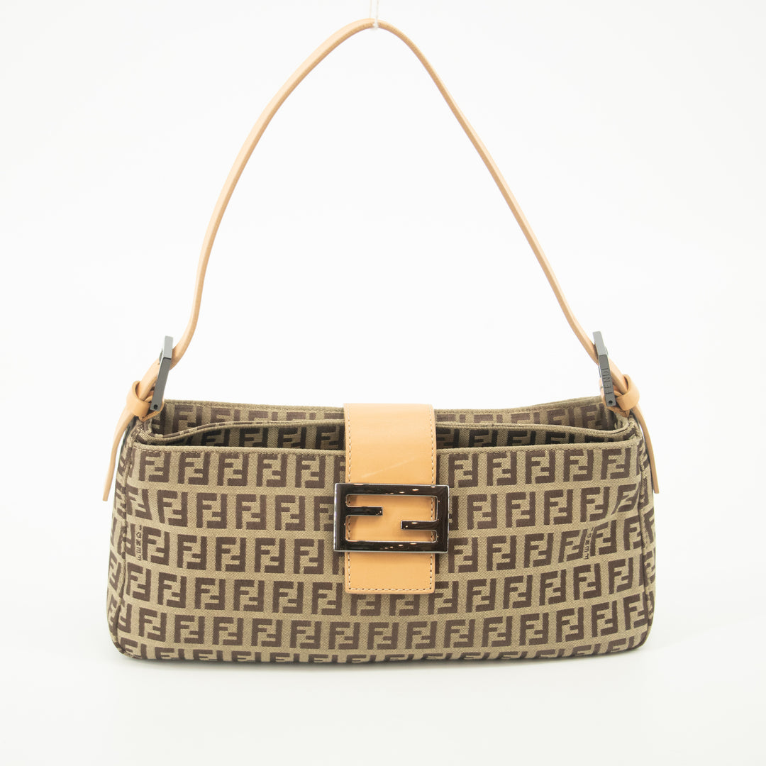 Fendi Zucchino Mamma Bucket Canvas x Leather Pochette Bag #2530