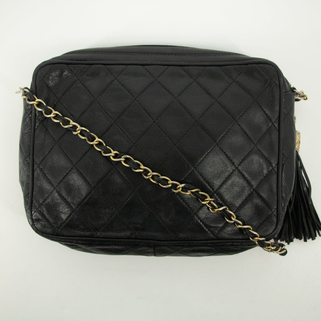 Chanel Lamb Skin Quilted Black Camera Crossbody Bag #2531