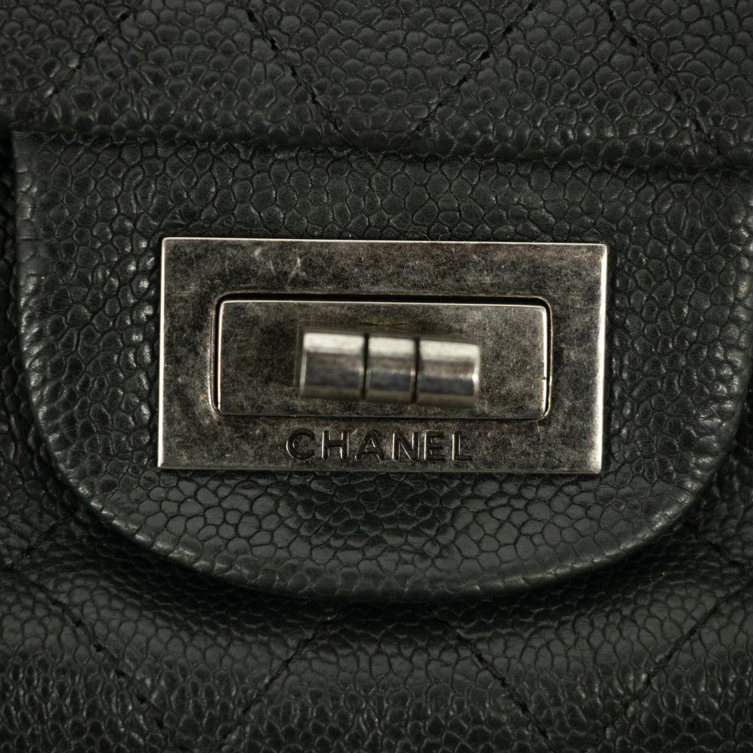 Chanel Matlasse Caviar Skin 2.55 Double Flap Chain Shoulder Bag Black #2534