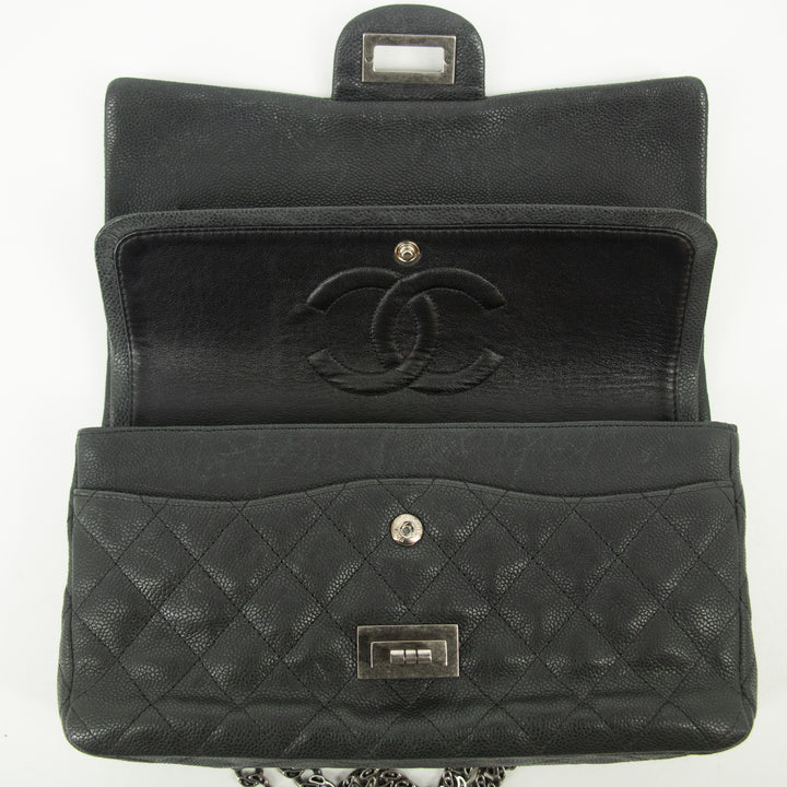 Chanel Matlasse Caviar Skin 2.55 Double Flap Chain Shoulder Bag Black #2534