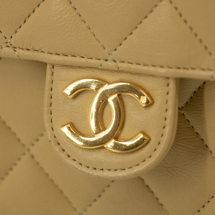 Chanel Lamb Skin Beige Single Flap Gold Hardware Shoulder Bag-#2545