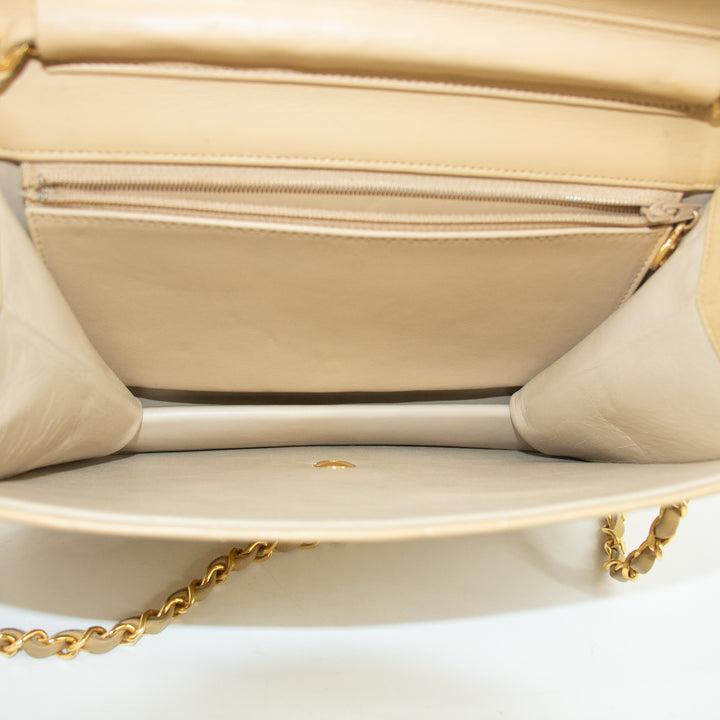 Chanel Lamb Skin Beige Single Flap Gold Hardware Shoulder Bag-#2545