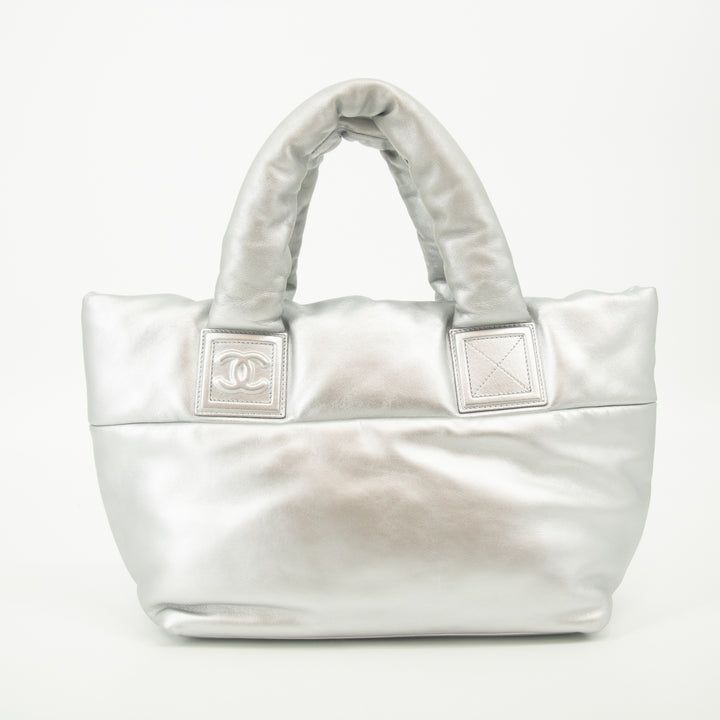 Chanel Grey Metallic Lambskin Quilted Small Coco Cocoon Reversible Tote Light Grey -#2556