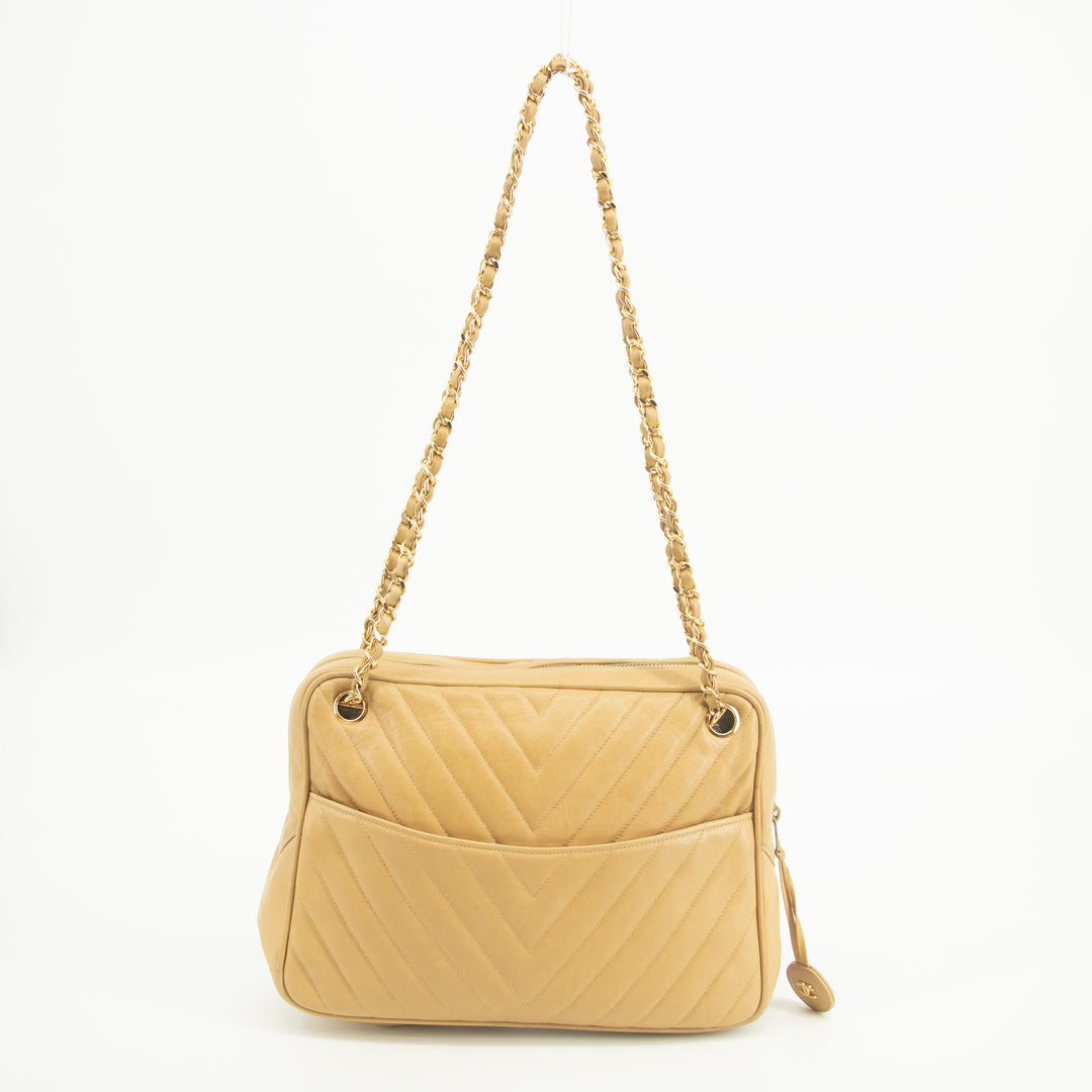 Chanel Lambskin Chevron Beige Camera Bag   #2567