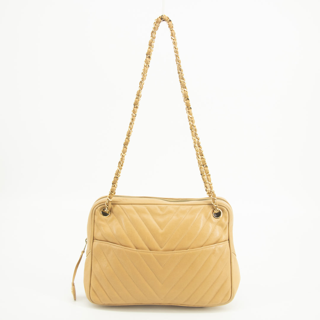 Chanel Lambskin Chevron Beige Camera Bag   #2567