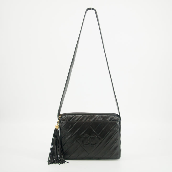 Chanel Vintage Diamond CC Camera Bag Chevron Lambskin Black 3 Series  #2615