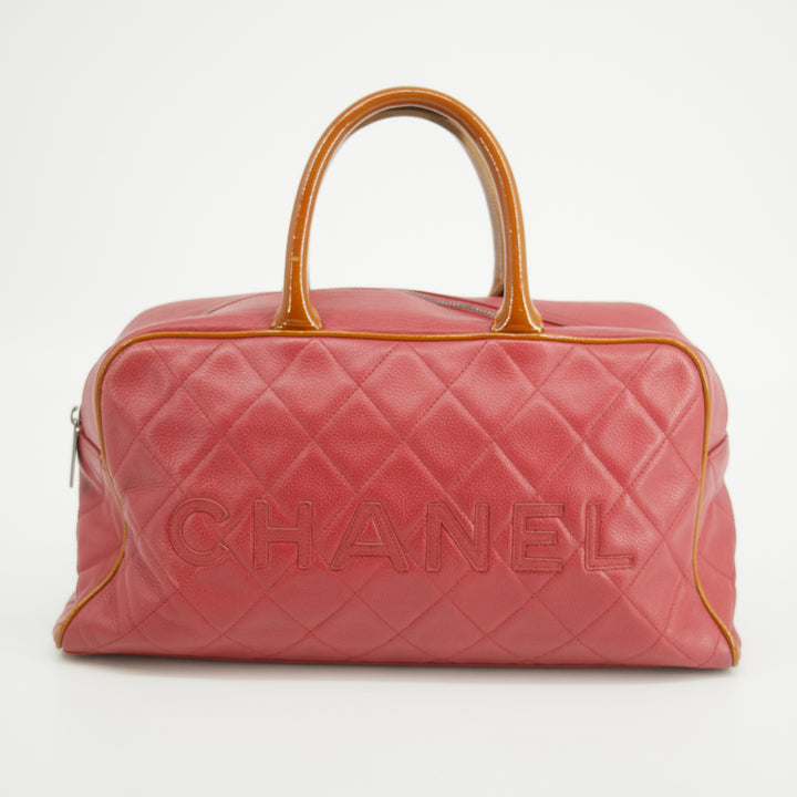 Chanel Caviar Skin Boston Pink Handbag Patent Handles 6 Series  #2623