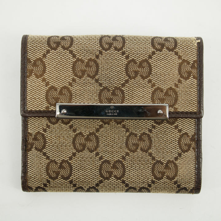 Gucci Brown GG Canvas x Leather Compact Wallet #2628