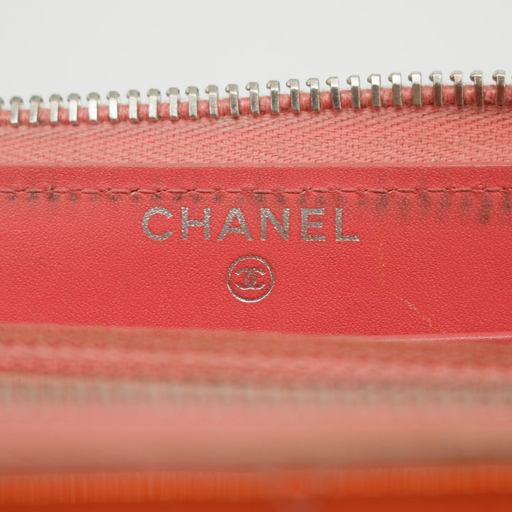 Chanel Pink Coco Mark Matelasse Patent Leather Round Zipper Long Wallet #2631