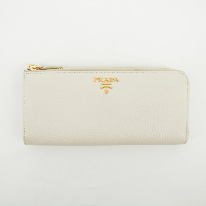 Prada Ivory Saffiano Leather L-shaped Zipper Long Wallet  #2632