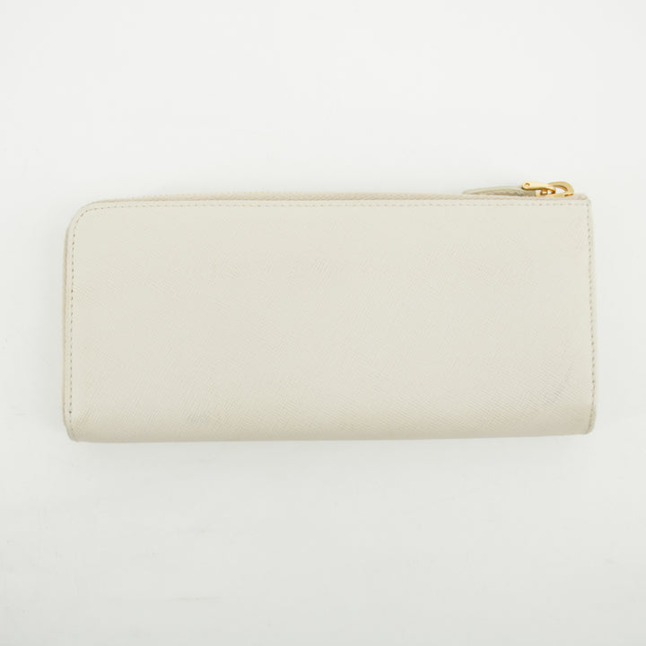 Prada Ivory Saffiano Leather L-shaped Zipper Long Wallet  #2632