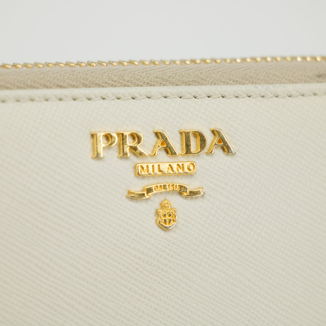 Prada Ivory Saffiano Leather L-shaped Zipper Long Wallet  #2632