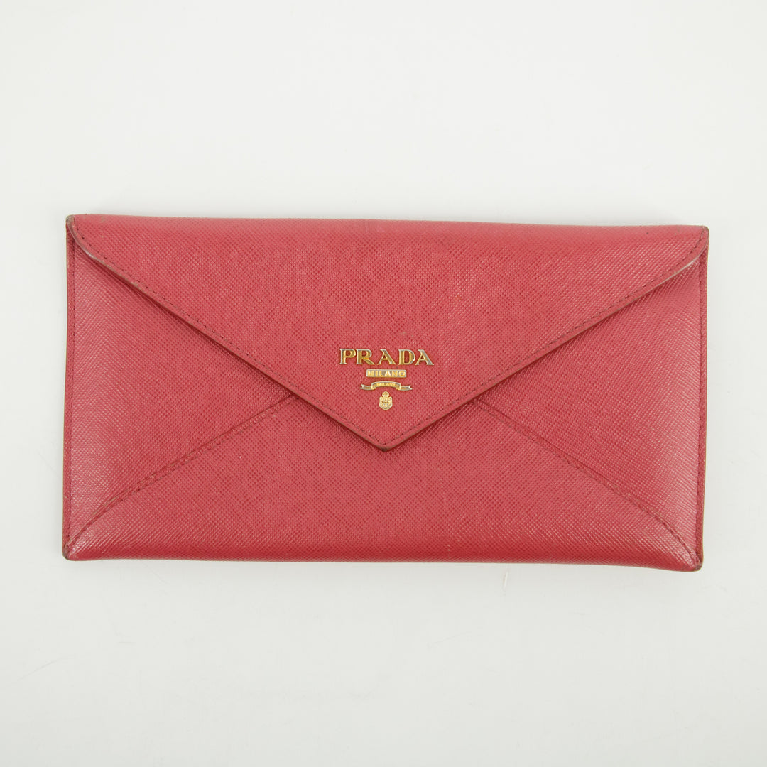 Prada Pink Saffiano Leather Letter Long Wallet #2639