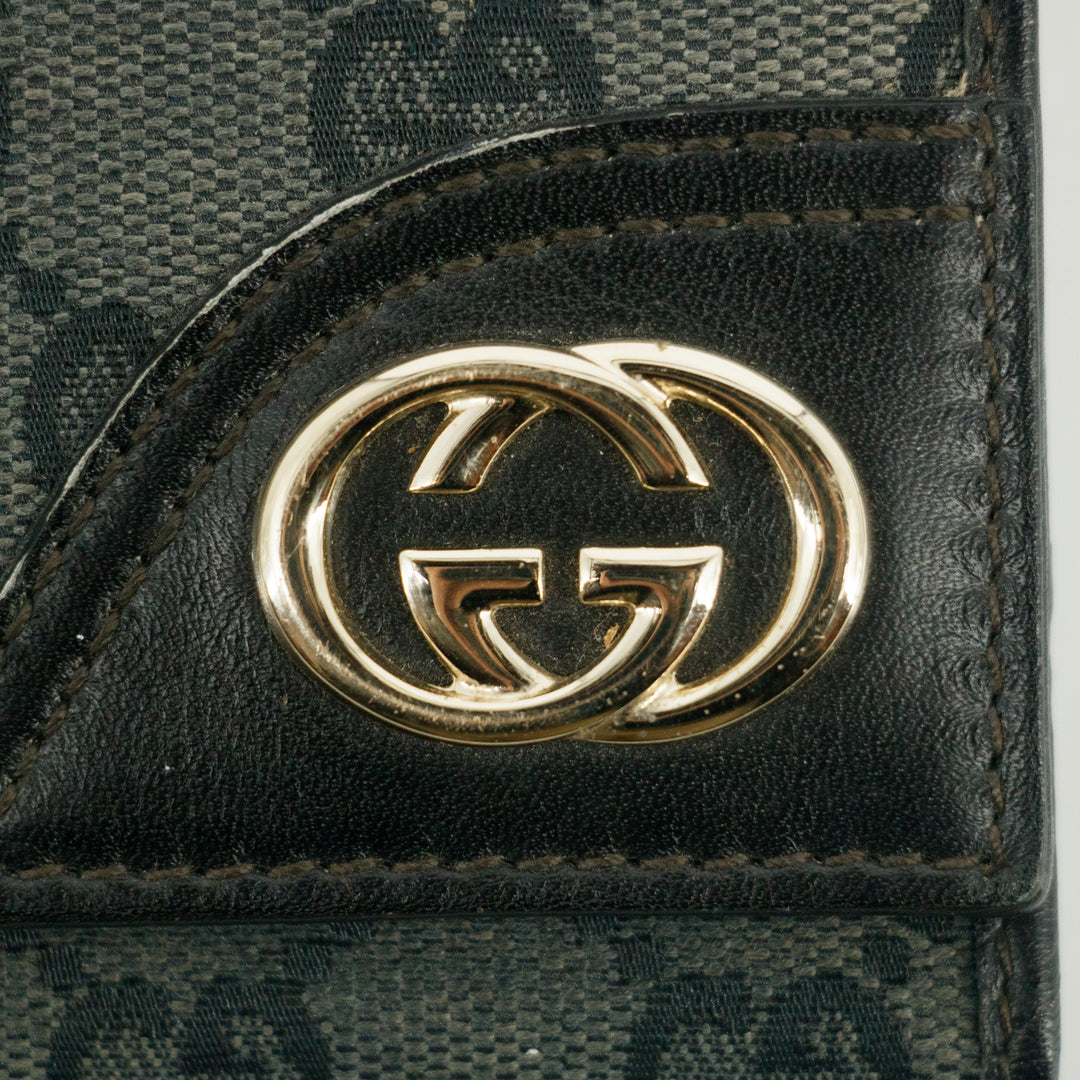 Gucci Black GG Canvas x Leather Compact Wallet #2647