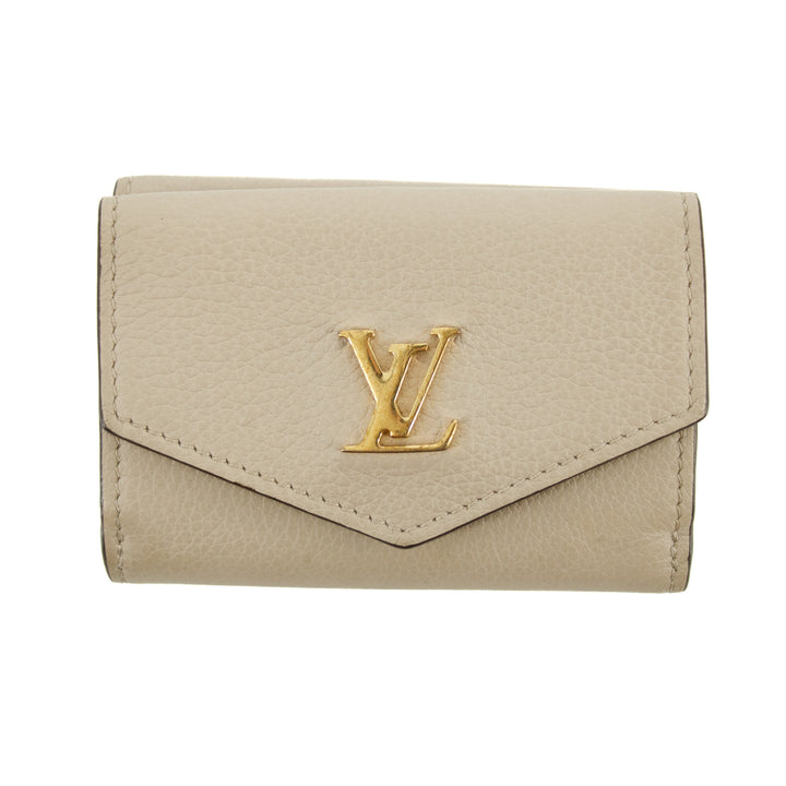 Louis Vuitton Greige Leather Portefeuille Lock Mini Compact Wallet  #2655