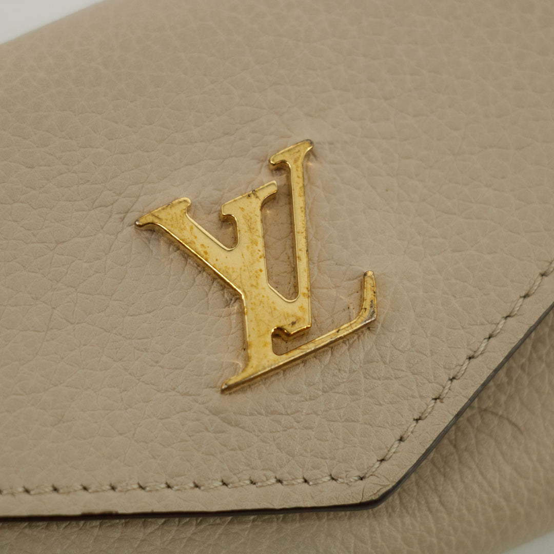 Louis Vuitton Greige Leather Portefeuille Lock Mini Compact Wallet  #2655