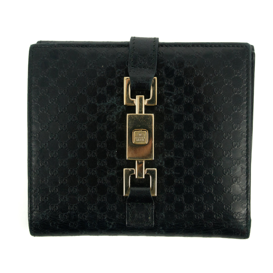 Gucci Black Micro GG Leather Jackie Compact Wallet 2659