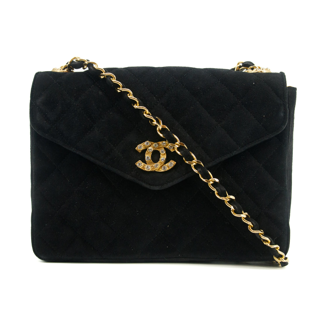 Chanel Coco Rinestone Chain Shoulder Bag Black Satin  #2671