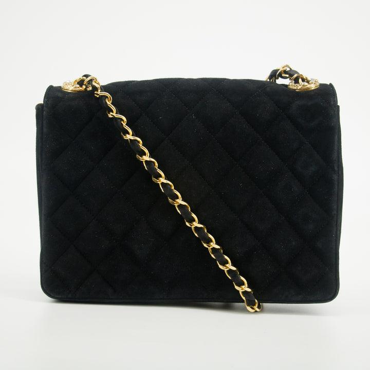 Chanel Coco Rinestone Chain Shoulder Bag Black Satin  #2671