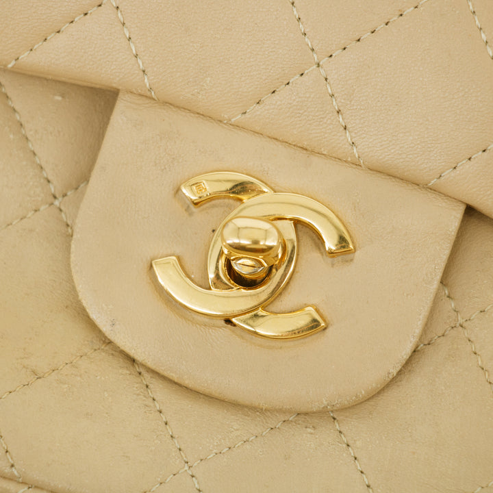 Chanel Lambskin Double Flap 23 Beige 24k Gold Turn Lock Shoulder Bag  #2672