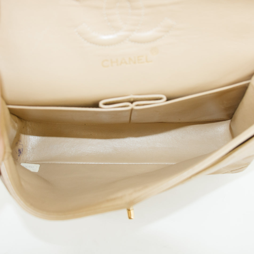 Chanel Lambskin Double Flap 23 Beige 24k Gold Turn Lock Shoulder Bag  #2672