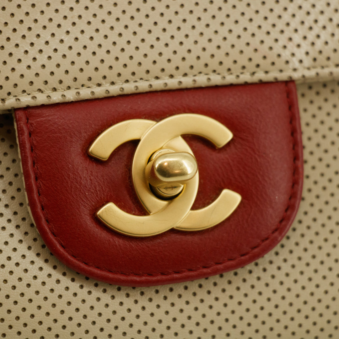 Chanel CC Mark Punching Bicolor Flap Shoulder Bag Beige / Red 6 Series  #2674