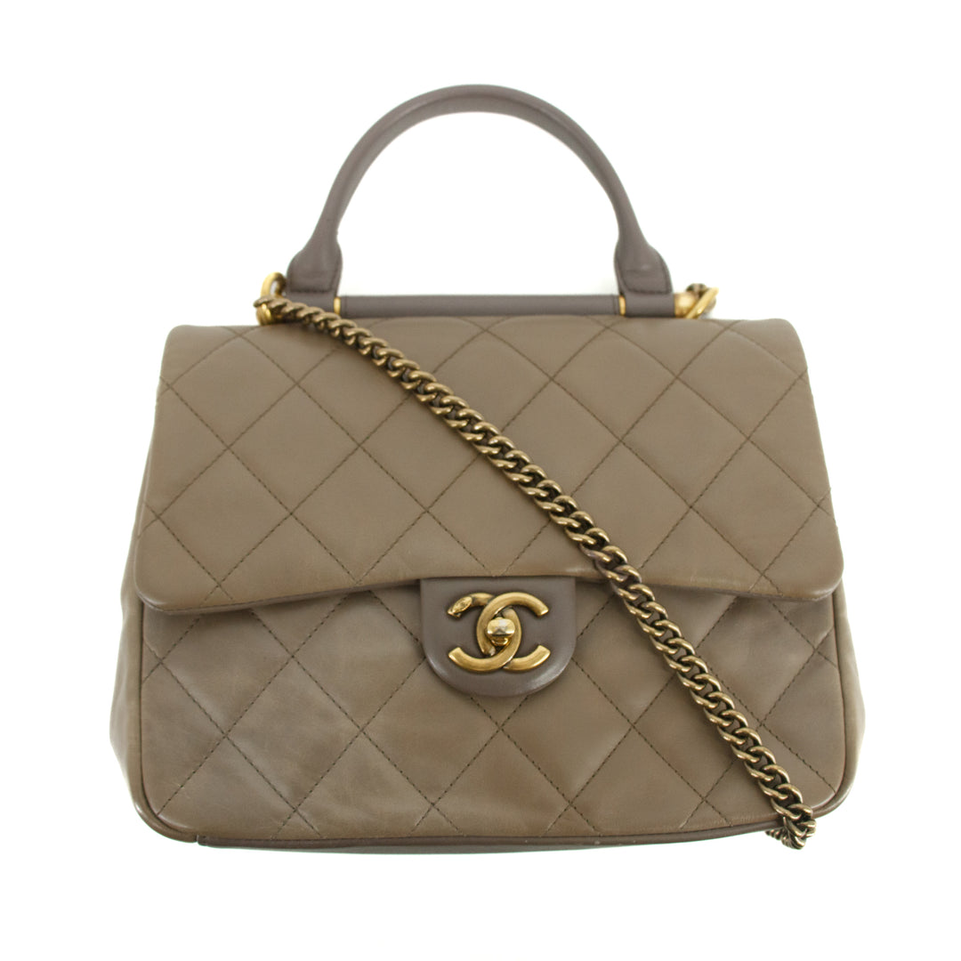 Chanel Medium Dark Grey Quilted Glazing Calfskin Top Handle 23 Series - #2675