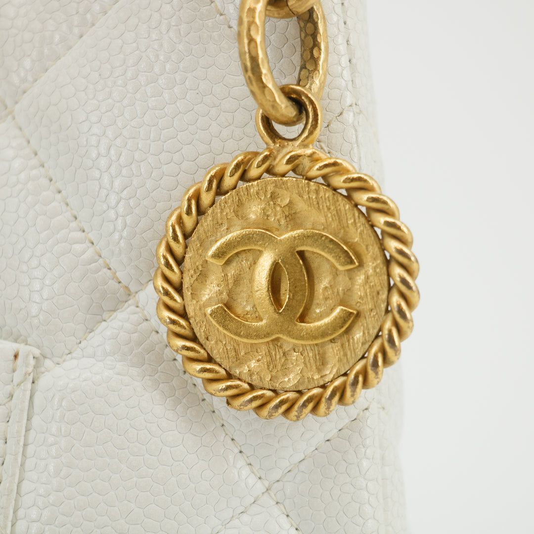 Chanel Caviar Skin Reprint Medallion Tote Bag White 2 Series #2678