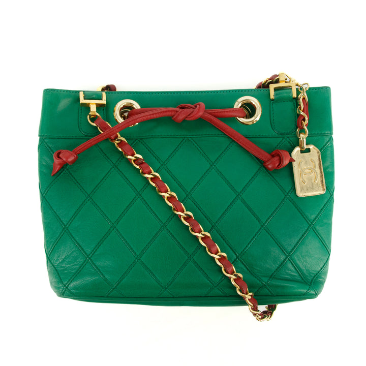 Chanel Lambskin Green / Red Shoulder Bag Gold Hardware  #2697