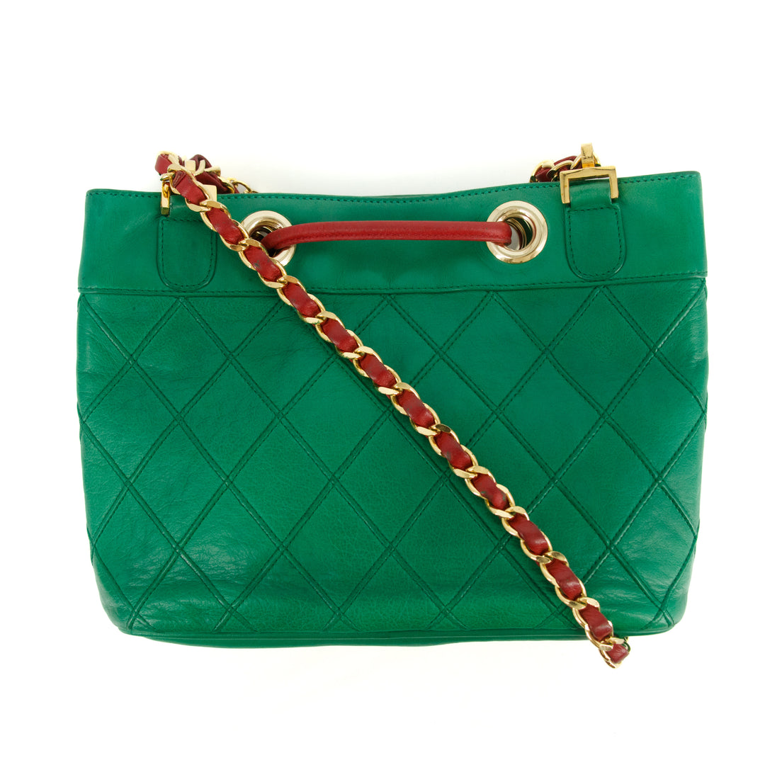 Chanel Lambskin Green / Red Shoulder Bag Gold Hardware  #2697