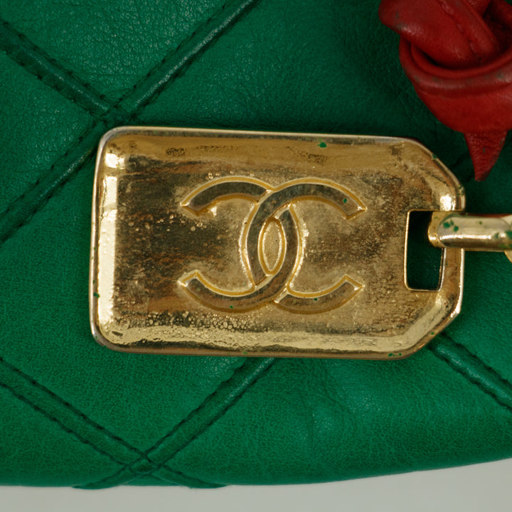 Chanel Lambskin Green / Red Shoulder Bag Gold Hardware  #2697