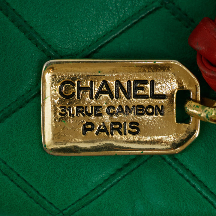 Chanel Lambskin Green / Red Shoulder Bag Gold Hardware  #2697