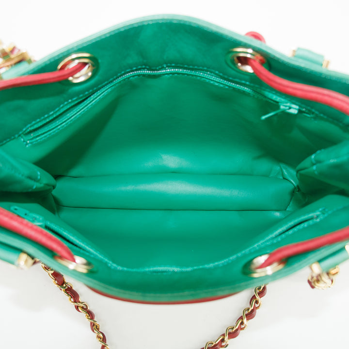 Chanel Lambskin Green / Red Shoulder Bag Gold Hardware  #2697