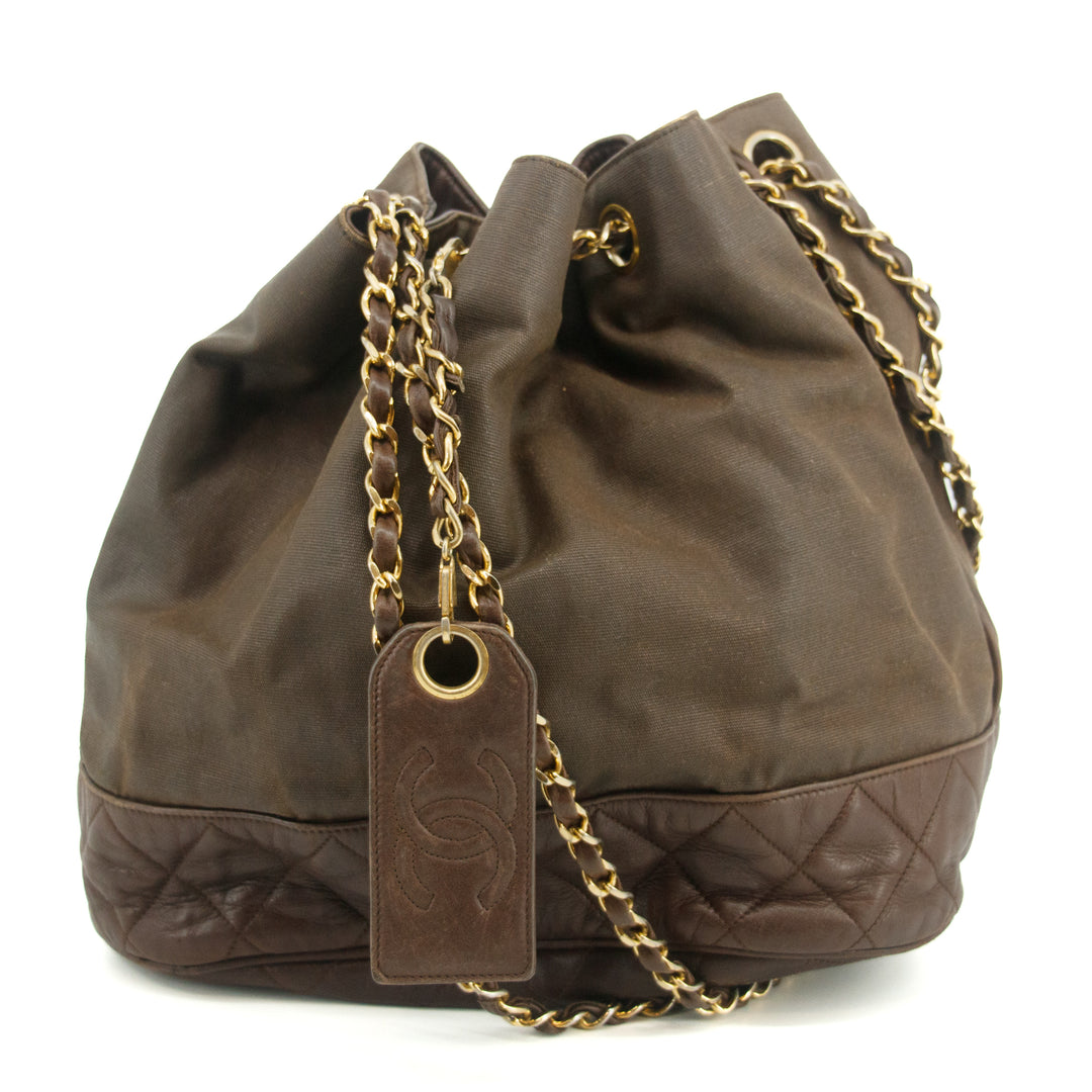 Chanel Matlasse Brown Bucket Bag Canvas / Lambskin Shoulder Bag