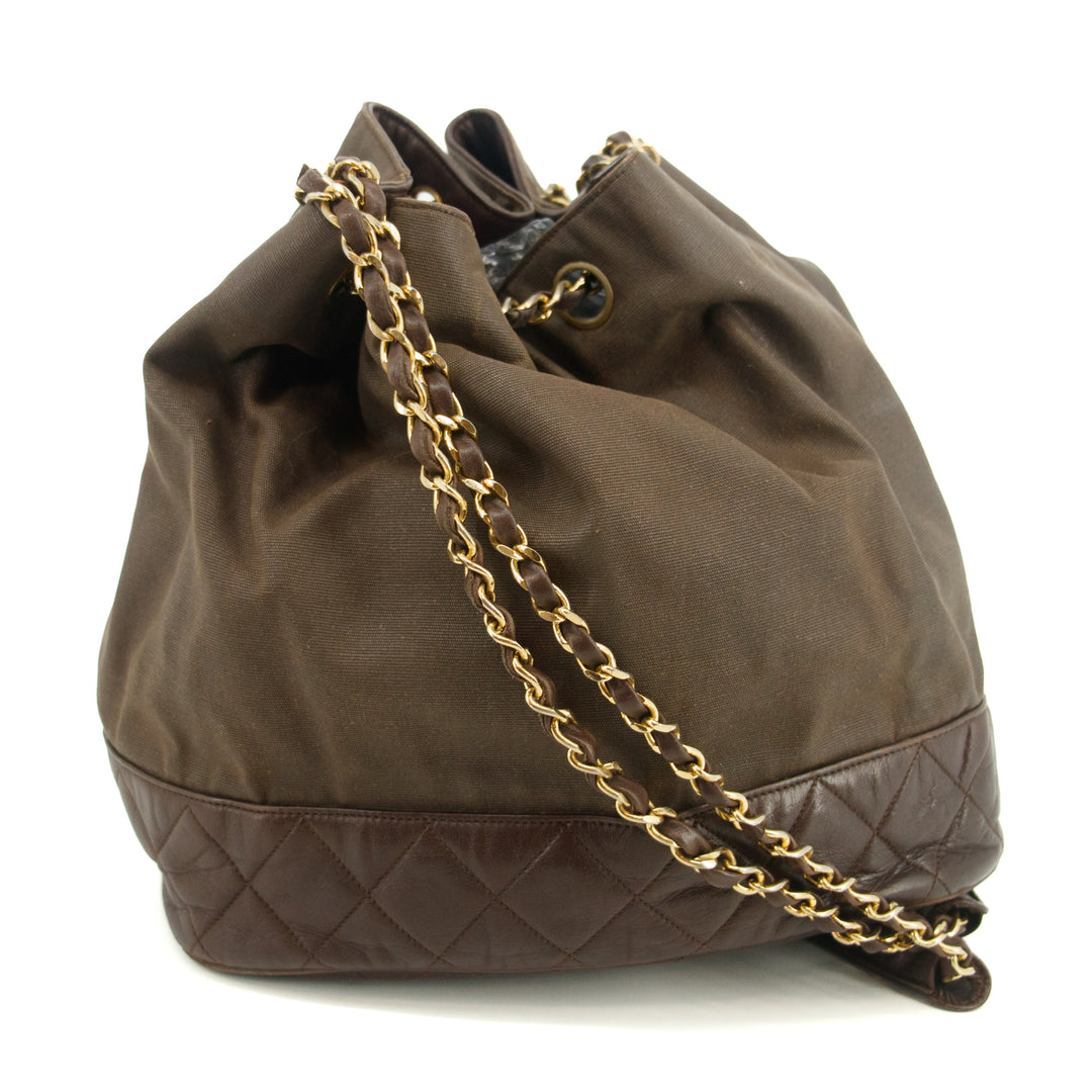 Chanel Matlasse Brown Bucket Bag Canvas / Lambskin Shoulder Bag