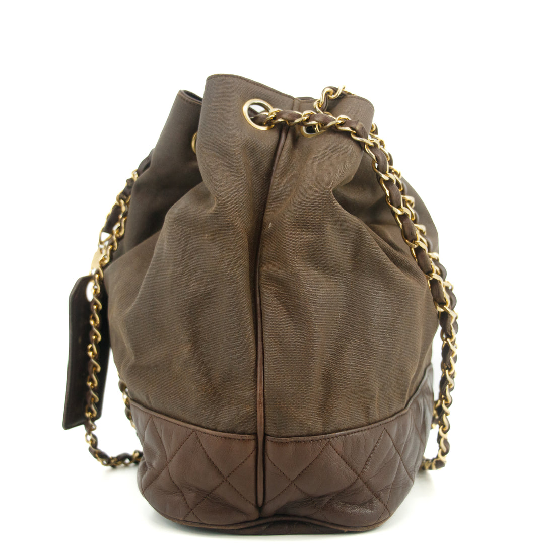 Chanel Matlasse Brown Bucket Bag Canvas / Lambskin Shoulder Bag