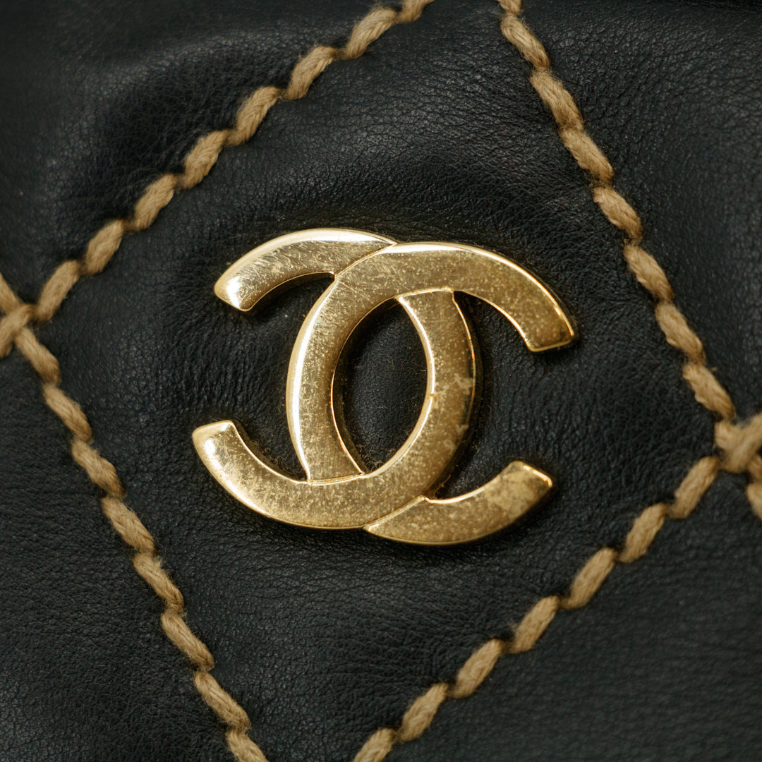 Chanel Wild Stitch CC Coco Mark Black Quilted Hand Bag  #2704