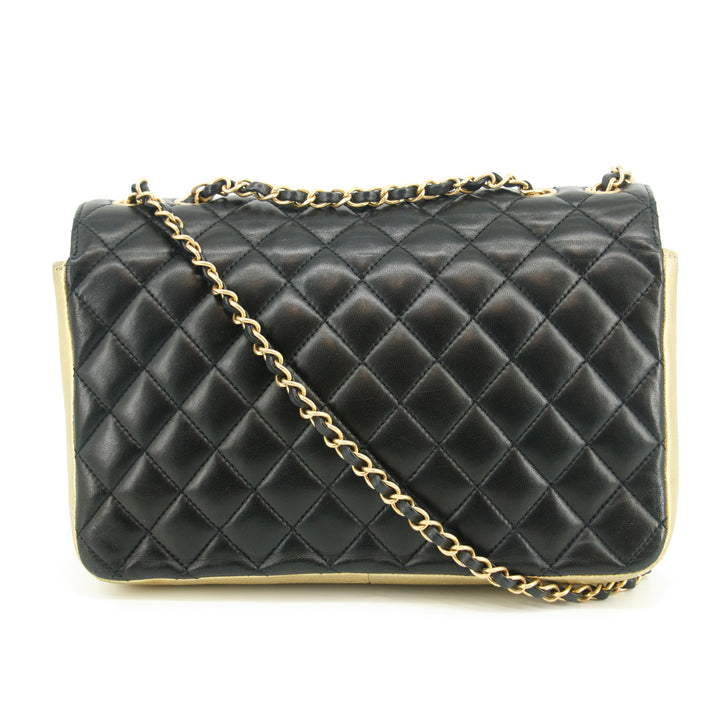 Chanel Double Flap Bag Quilted Lamb Skin Black &amp; Gold Large 28 Series-#2708