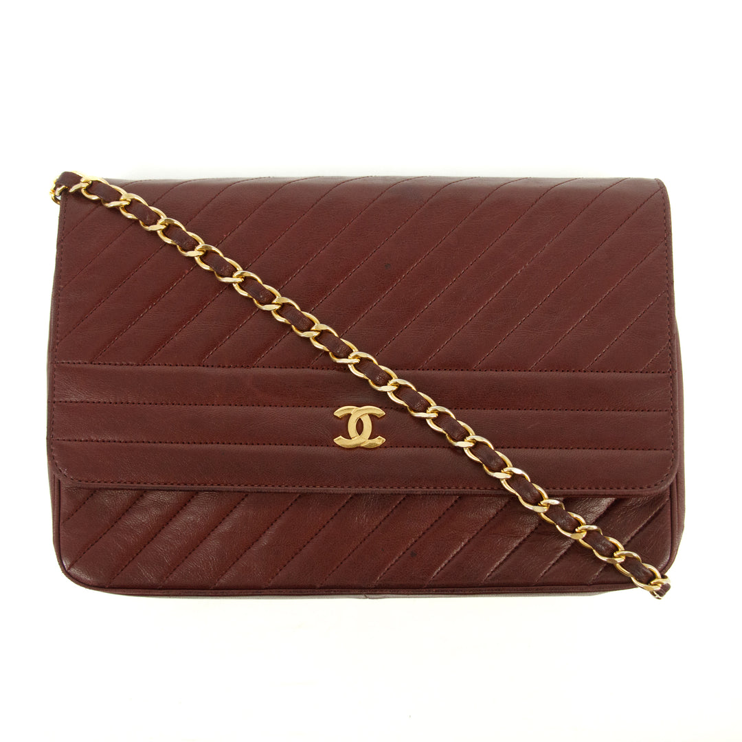 Chanel CC Lambskin Single Flap Burgundy Shoulder Bag #2709