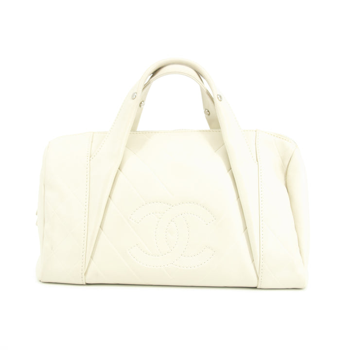 Chanel Chevron V Stitch Ivory Mini Boston Bag 10 Series #2711