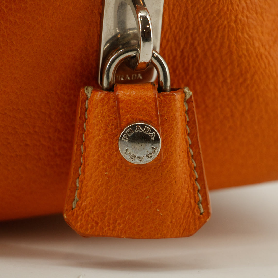 Prada Beige / Orange Canvas &amp; Leather Boston Bowler Bag  #2714