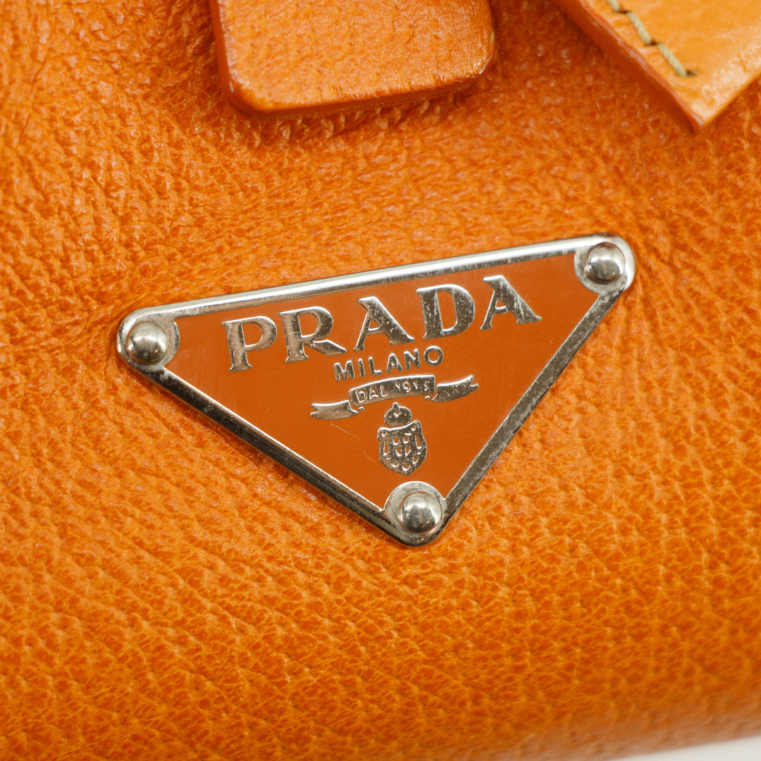 Prada Beige / Orange Canvas &amp; Leather Boston Bowler Bag  #2714