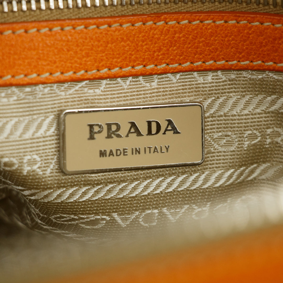 Prada Beige / Orange Canvas &amp; Leather Boston Bowler Bag  #2714